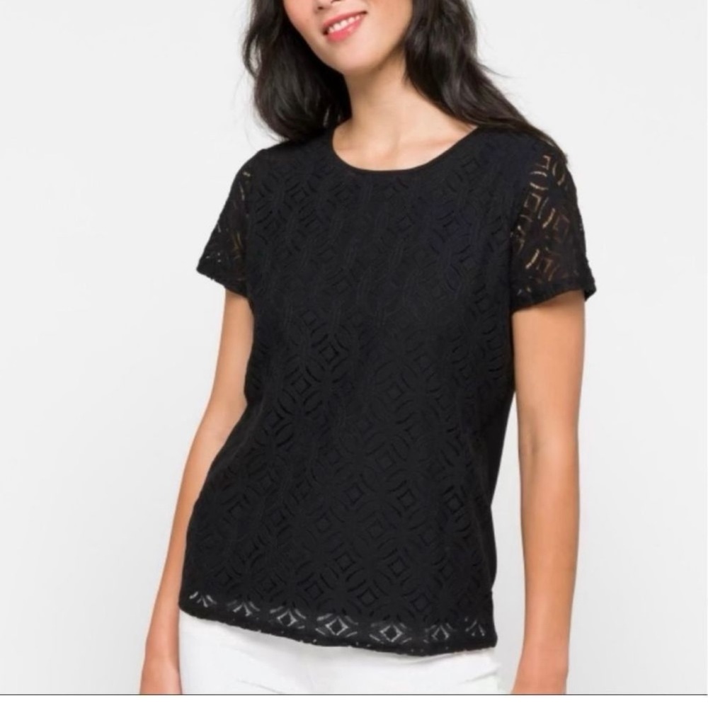 Crochet Front Mixed Material Top